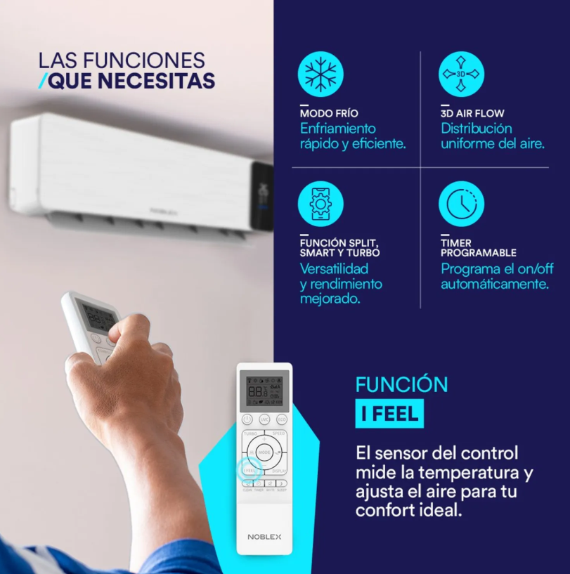Aire Acondicionado Noblex Split Frío Calor 24.000 btu Blanco