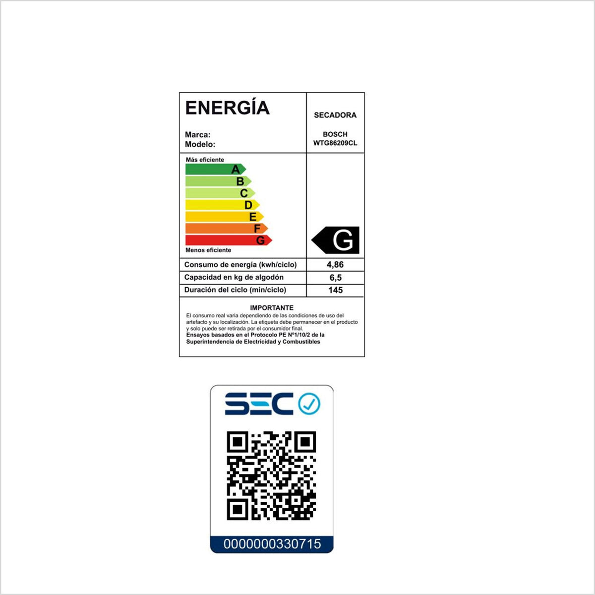 Secadora Serie 6 de Condensación 9kg Bosch WTG86209CL