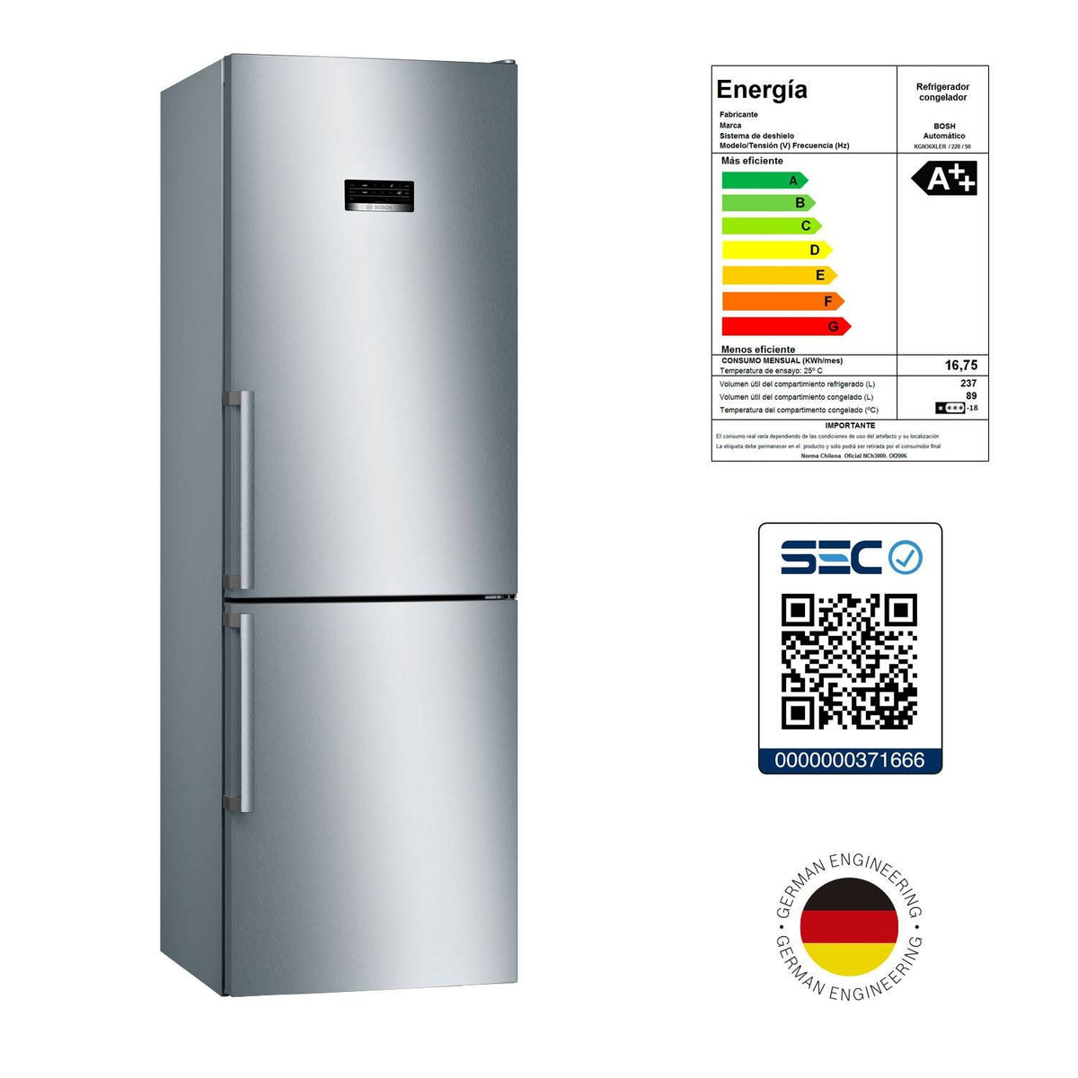 Refrigerador Bottom Freezer  Bosch KGN36XLER