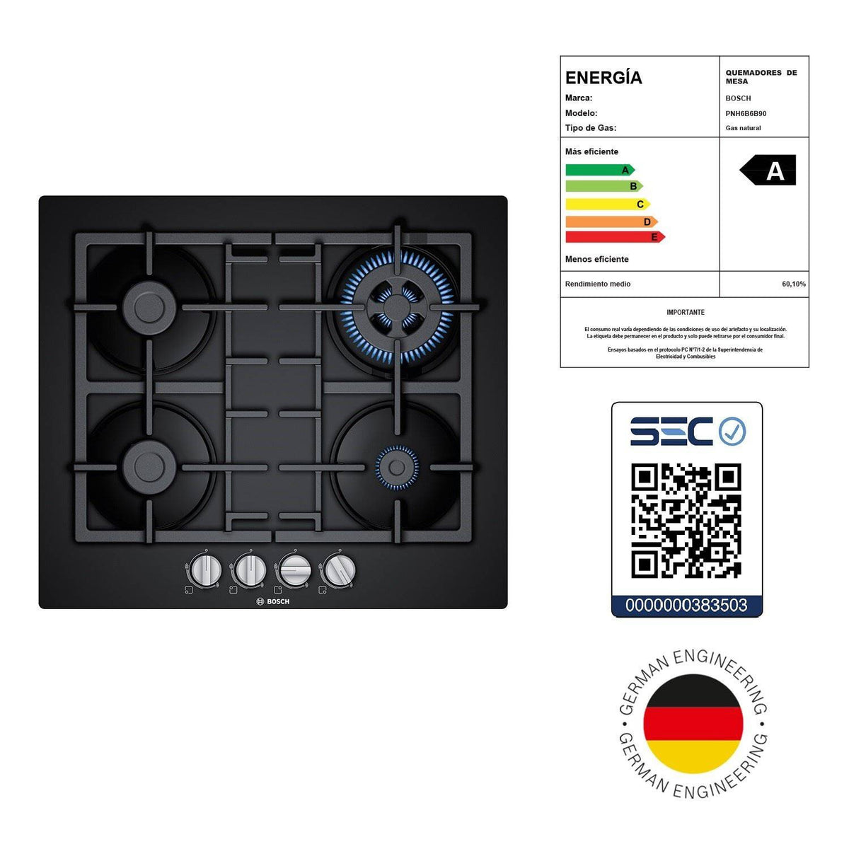 Encimera de Inducción Negra 4Q  60 cm- PNH6B6B90